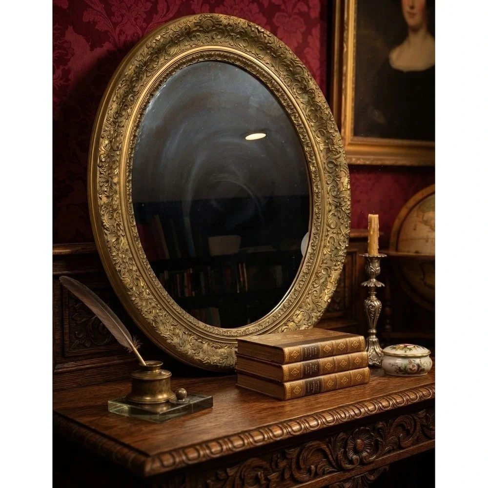 Vintage Intercraft Industries Gold Ornate Oval Wall Mirror Victorian 26x21